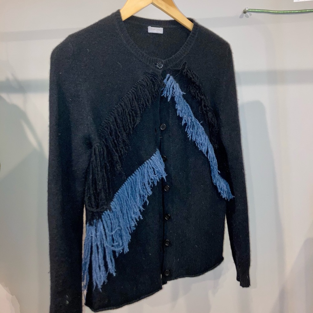 Ryan Roche Fringe black and blue cashmere Cardigan